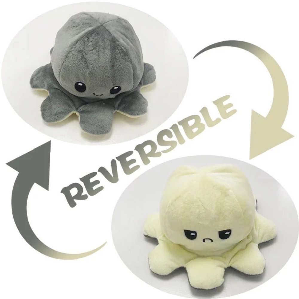 Gray and beige reversible mood octopus 🐙 Plushie